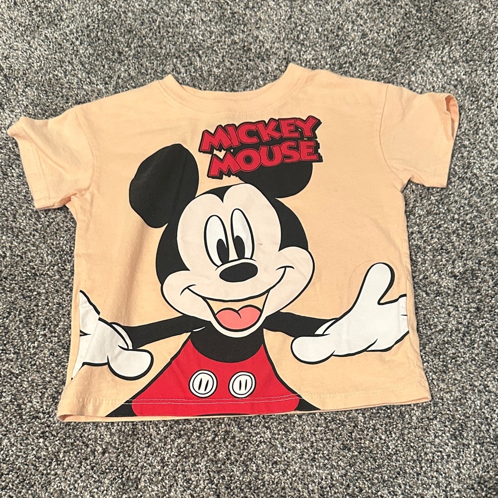 Disney Peach Mickey Mouse Graphic Tee with Red & Black Print